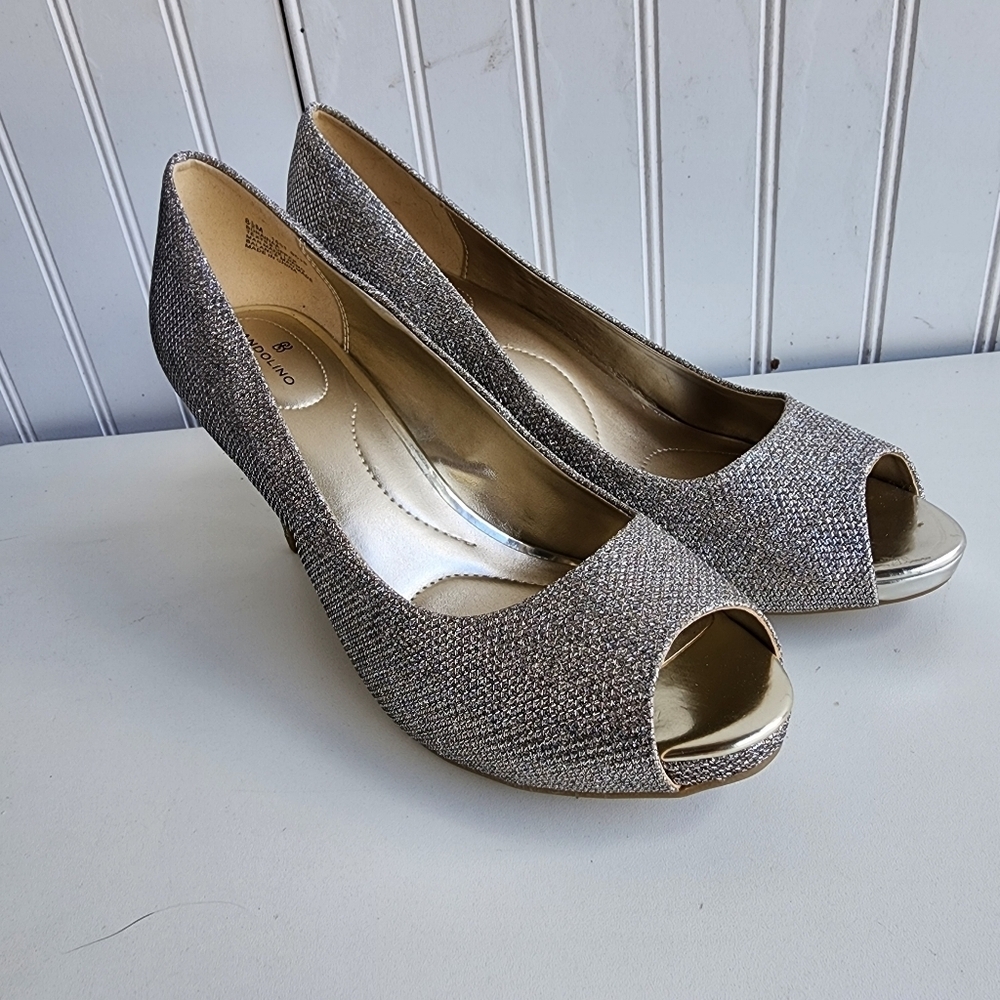 Bandolino Bdrainna Silver Gold Metallic Heels Shoes 3.5" Heel Shoes Sz 8.5 M